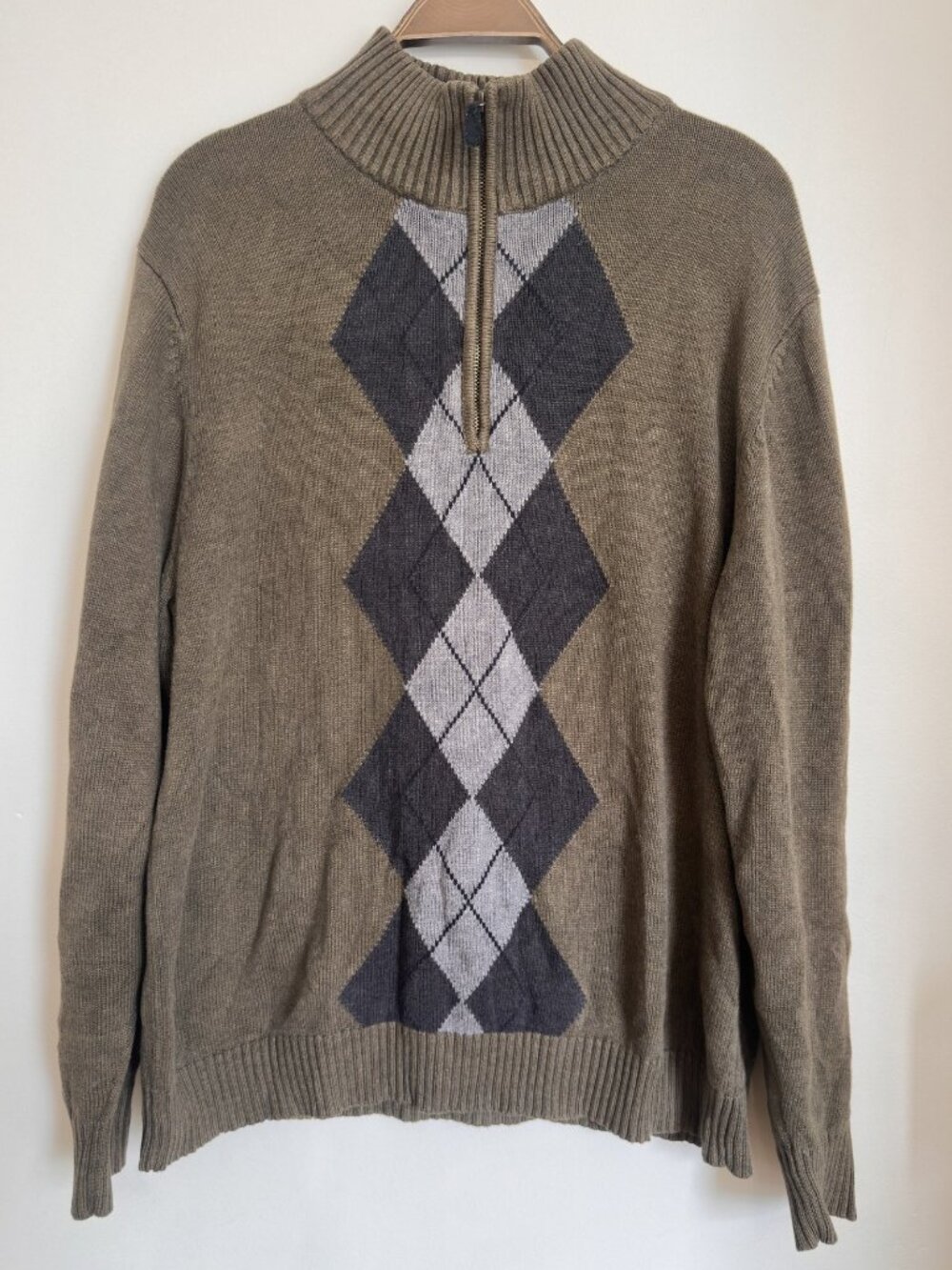 OSCAR DE LA RENTA MEN'S 1/4 ZIP ARGYLE SWEATER 100% COTTON SIZE LARGE